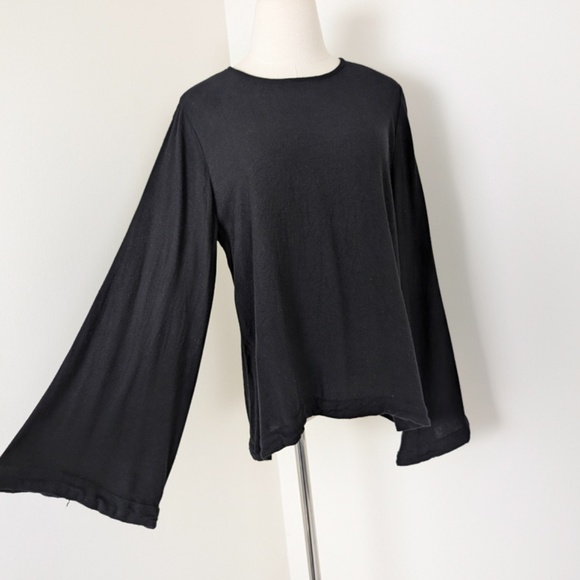 Anthropologie Cloth & Stone Black Blouse Long Sleeve Bell Statement Wide Scoop - Picture 6 of 10